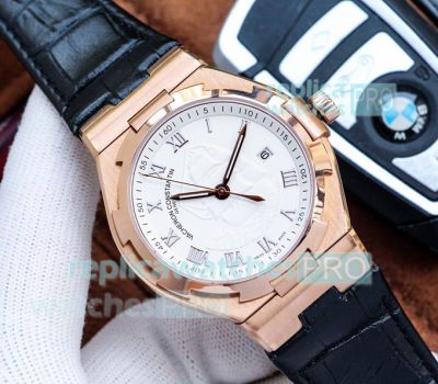 Swiss Replica Vacheron Constantin Overseas Watch Rose Gold White Dial 42mm